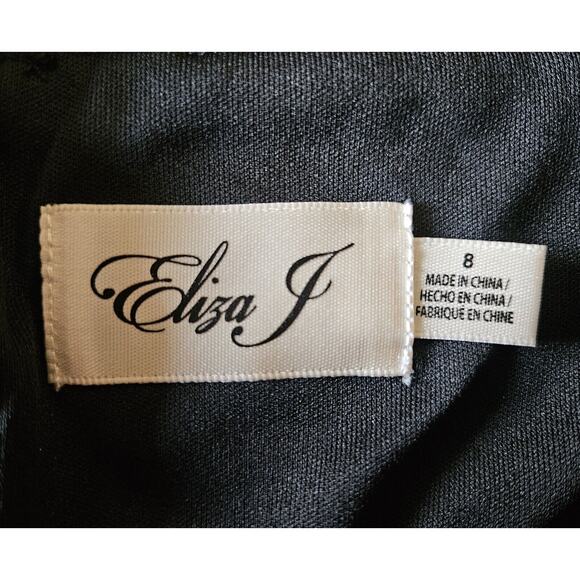 ELIZA J Women 8 Dress Black Bodycon Mesh Shoulders & Sleeves Ruched Knee Length - Picture 3 of 12